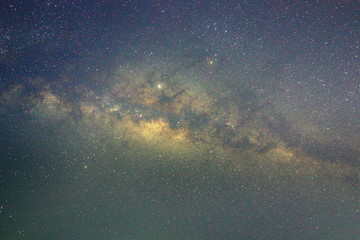 Fototapeta premium Clearly milky way galaxy rising in Borneo Asia, background of beautiful milky way. Long exposure photograph with grain. Image contain certain grain or noise and soft focus.