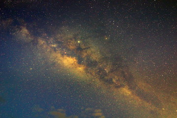 Clearly milky way galaxy rising in Borneo Asia, background of beautiful milky way. Long exposure photograph with grain. Image contain certain grain or noise and soft focus.