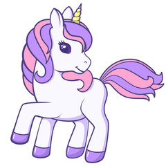 Cute Cartoon Unicorn. Vector illustration