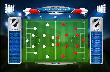 Football or soccer playing field with set of infographic elements. Sport Game. Sport Cup.