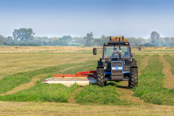 Fototapeta premium Farmer mowing the grass using a tractor with a mower
