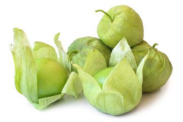 Fresh green tomatillos (Physalis philadelphica) with a husk