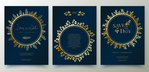 Set of golden floral invitation card.