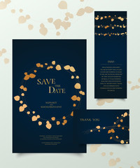 Fototapeta na wymiar Set of golden floral invitation card.