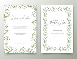 Set of watercolor green leaves cards.