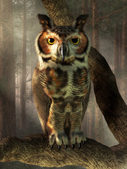 The great horned owl is one of the most well known owls of North America. It's also been called the Tiger Owl and Hoot Owl. 3D illustration