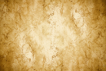Yellow brown stained paper. Rustic grunge parchment. Empty copy space antique secret message background.