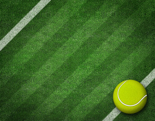 tennis balls on tennis grass court 