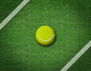tennis balls on tennis grass court 