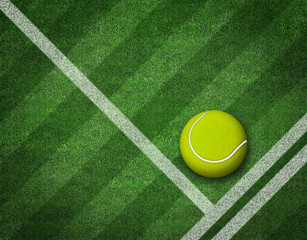 tennis balls on tennis grass court 