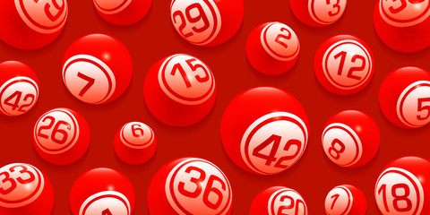 Vector Red Bingo / Lottery Number Balls Set isolated on Red Background