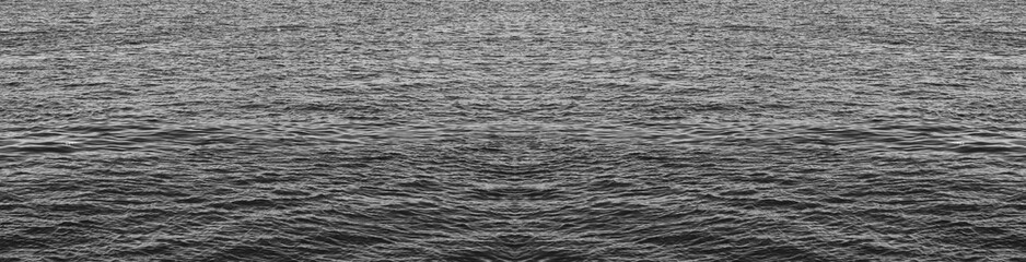 Obraz premium Water surface black and white background. Calm water monochrome view, black and white elongated banner