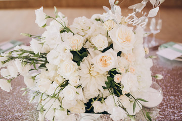 flower arrangement on the banquet table