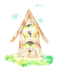 鳥の家族　３世代　バードハウス