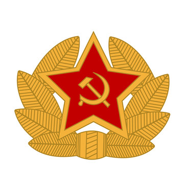 The ussr emblem of the cocara. on the cap of an aviation officer and VDV in 1969-1991. Red star with golden leaves, order to soldier. May 9, victory day.