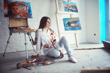 Young european artist girl, art, paintings, fantasy