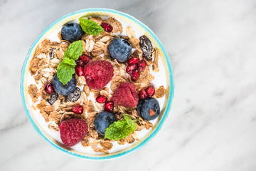 Serving healthy bowl on marble table