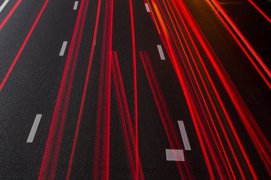 Red taillight stipes on the lanes of the Amsterdam A2 highway
