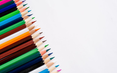Colored pencils on a white background, with space for your text, blank for banner