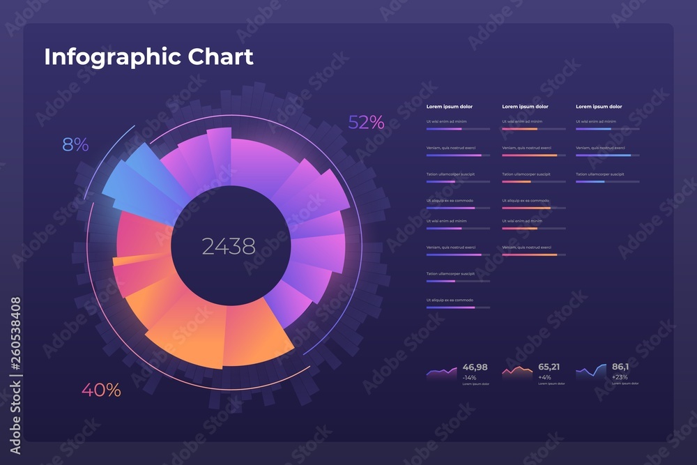 Poster dashboard infographic template with modern design annual statistics graphs.
