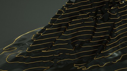 Mountain topographic gold line circle. 3D rendering 