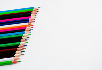 Colored pencils on a white background, with space for your text, blank for banner