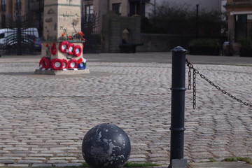 Memorial monument on a cobbled town square