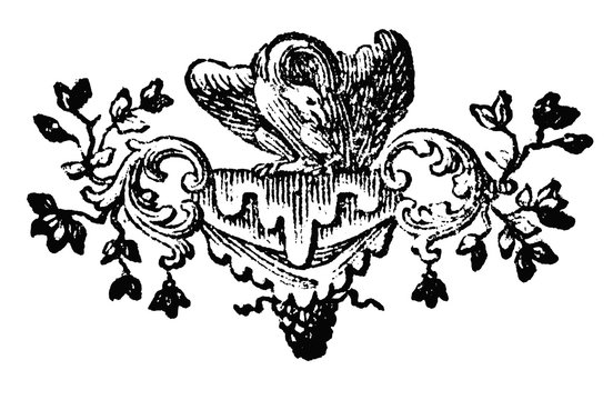 Vintage Vector Drawing or Engraving of Antique Decoration Design of Eagle Sitting on Floral Ornament