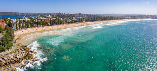 Aerial panorama of Manly beach in Sydney, NSW, Australia