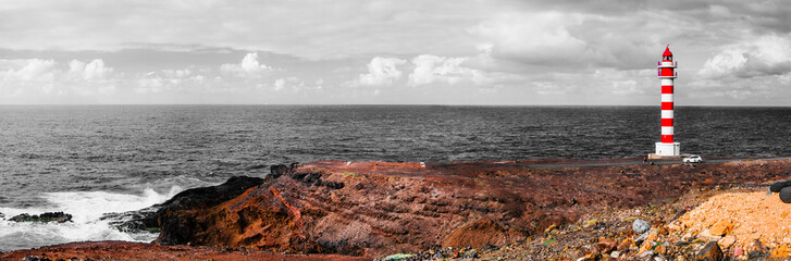 Dramatic scenery with light house on the rocks. Grand Canary island