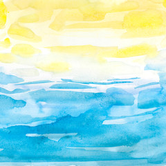 Fototapeta na wymiar watercolor summer background. Sea, nautical, sand, texture bech