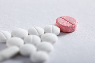 Fototapeta na wymiar Medicine tablets on white background , Pharmacy theme