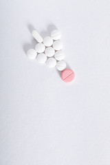 Medicine tablets on white background , Pharmacy theme