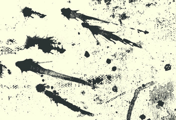 Abstract vector background for design use. Chinese ink mark. Black brush strokes. Freehand drawing. Vector illustration. Splashing ink. Isolated on yellow color background.