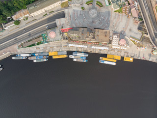 aerial view of river bay with ships. public place