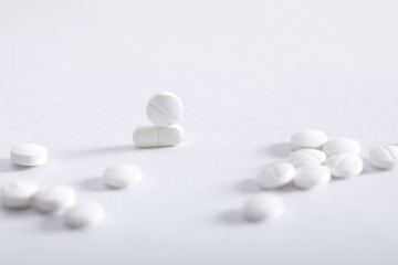 Medicine tablets on white background , Pharmacy theme