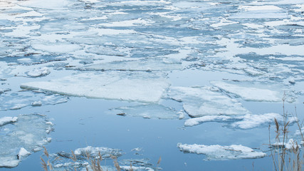 ice drift on the river in spring