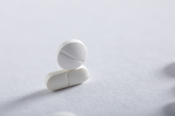 Fototapeta na wymiar Medicine tablets on white background , Pharmacy theme