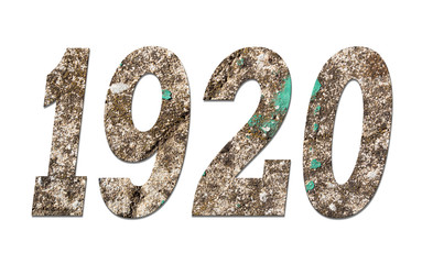 Year 1920 with old concrete wall on white background