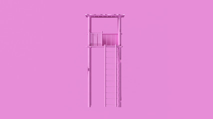 Pink Simple Wooden Watch Tower Front 3d illustration 