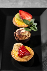 Fresh Italian pastries with custard and fresh fruit