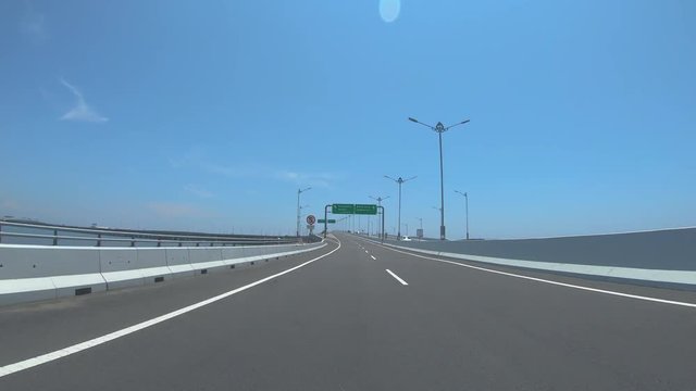 Nusa Dua, Bali / Indonesia-01 20 2019: Hyperlapse1 on Bali road, camera mounted on car