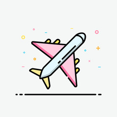 Naklejka premium Plane icon in flat line style for decorated in summer poster and social media banner.