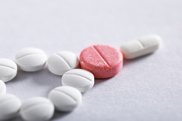 Obraz na płótnie Canvas Medicine tablets on white background , Pharmacy theme
