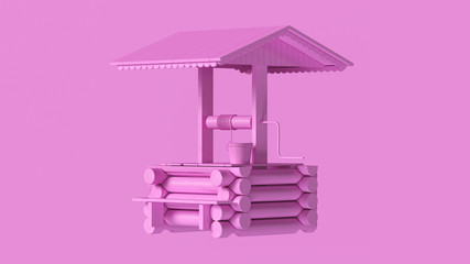 Pink Wooden Water Well with Bucket covered 3Q 3d illustration 