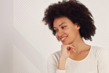 Fototapeta na wymiar Young African American Woman Portrait. Naturally Beautiful Skin, Perfect smile.