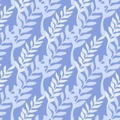 Abstract leaf branch backdrop. Blue branches seamless pattern.