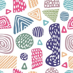 Fototapeta premium Creative freehand colored shapes seamless pattern. Simple design