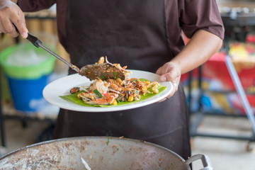 Thai street fast food , Cooking Pad Thai noodle cook with egg and bean sprouts