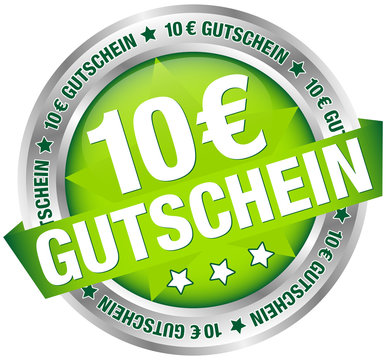 Button Banner "10 € Gutschein" Grün/Silber